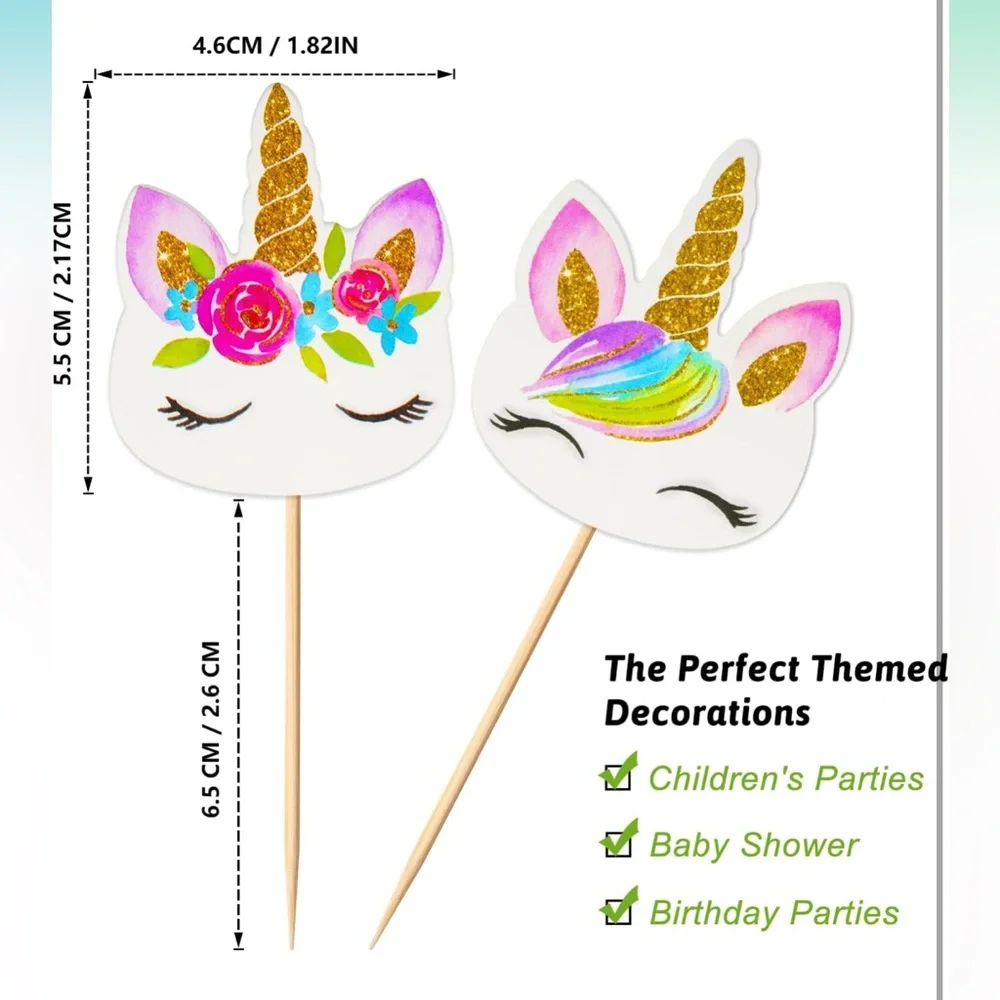 48 Unicorn Cupcake Toppers